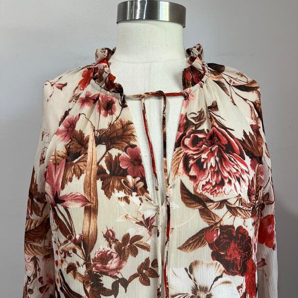 H&M Floral Mini Dress Size 6 NWT Long Sleeve Tiered Boho Fall Romantic - Picture 4 of 7